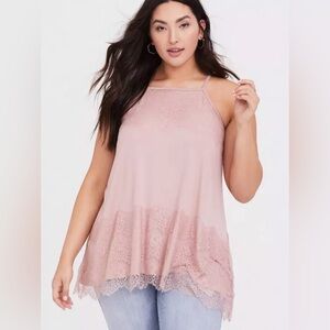Torrid Super Soft High Neck‎ Lace Inset Sharkbite Hem Tank 2X